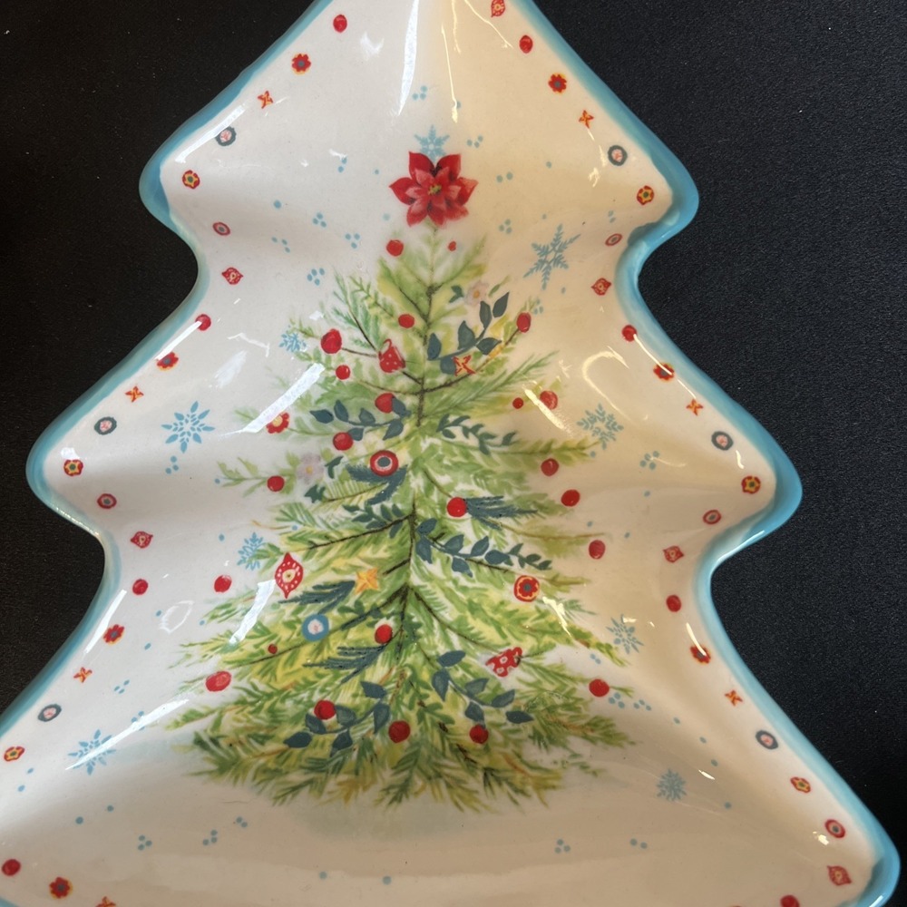 Pioneer Woman Candy Cookie Dish Nesting Set Christmas Tree Holiday Server 2"Deep - Picture 6 of 8